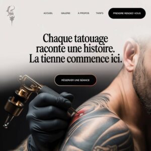 Site vitrine pour un salon de tatouage avec design moderne et bouton de réservation.